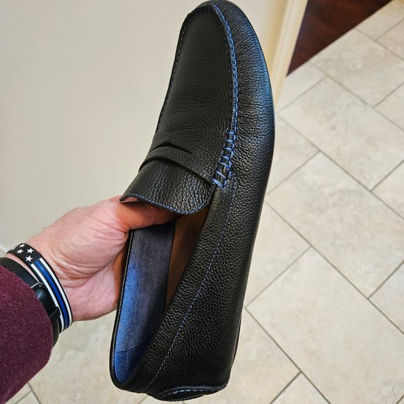 Donald Pliner Men\'s Soft Leather Loafers, Black / Blue Stitching, Sz 13 main image 9